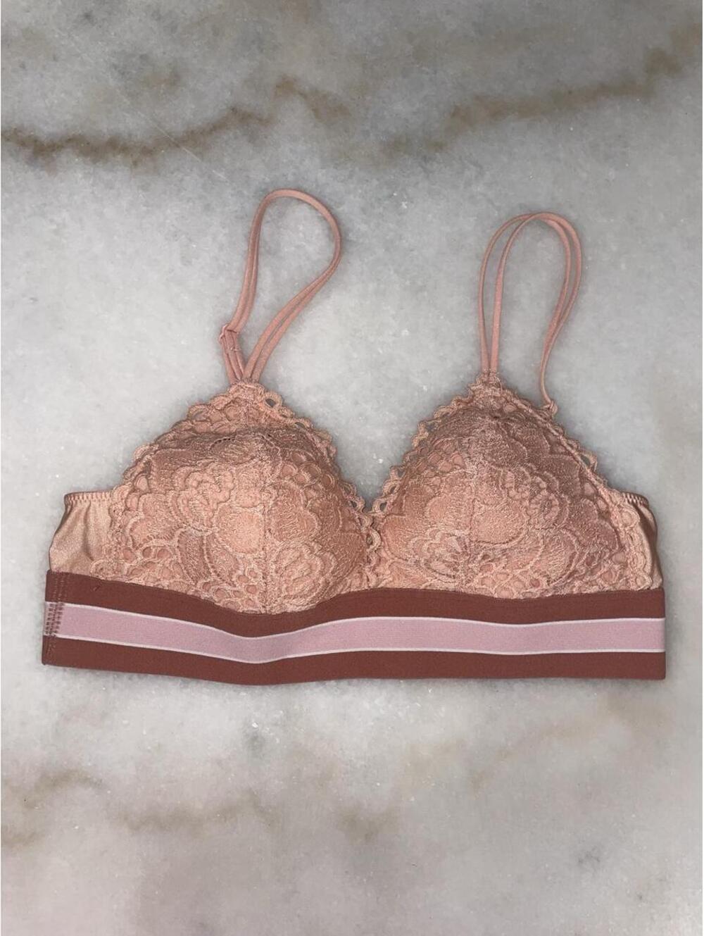 Aerie Coral Lace Floral Embroidered Bra with Stripes Size S
